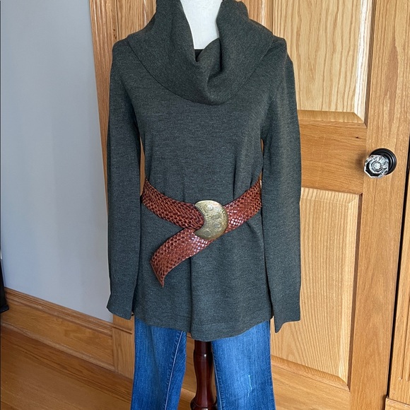 Vintage BOHO Moroccan Genuine Brown Leather Basket Weave Belt with Brass Buckle - Picture 3 of 13